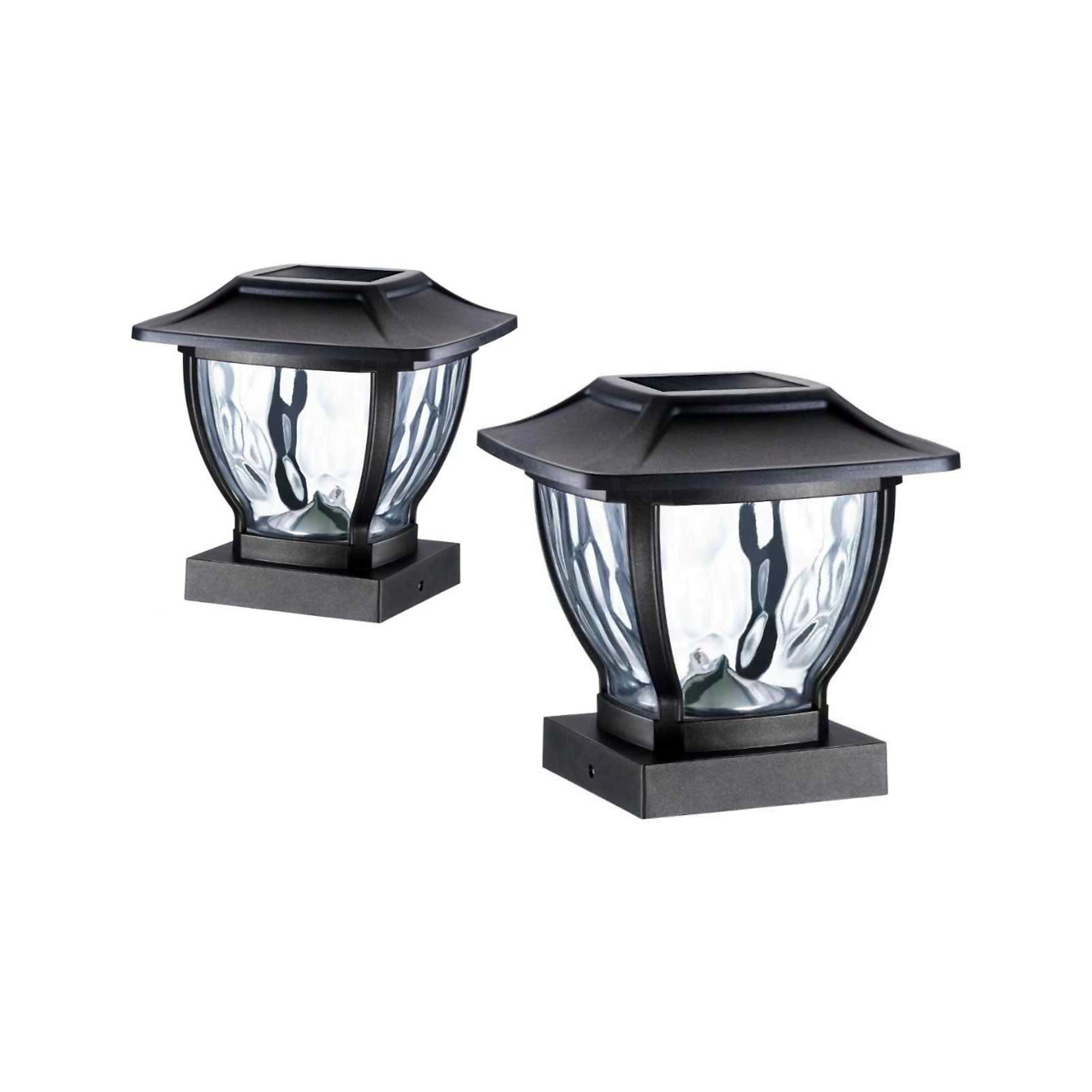 Maxsa Innovations Solar Post Cap Deck Railing Lights - Metal and Glass, 4in. & 6in. Post Caps, Black, 2 Pcs, Model# 41481